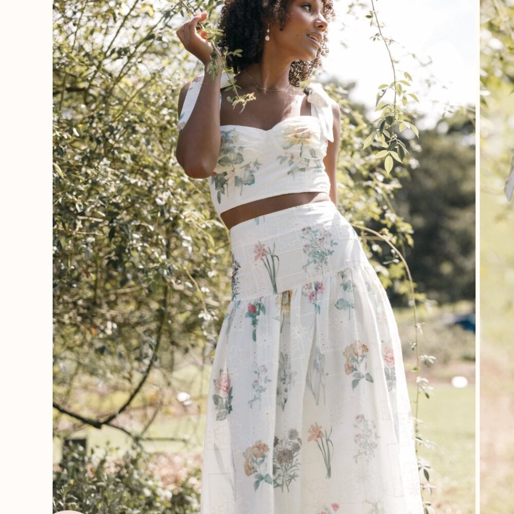 Petal & Pup Kara Two Piece Set White Floral Maxi midi skirt